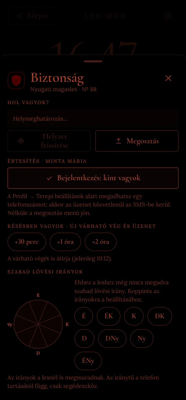 Biztonsági lap szabad lövési irányokkal