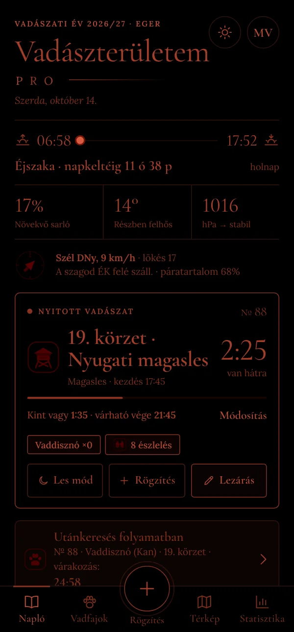 A kezdőoldal éjszakai, vörös nézete