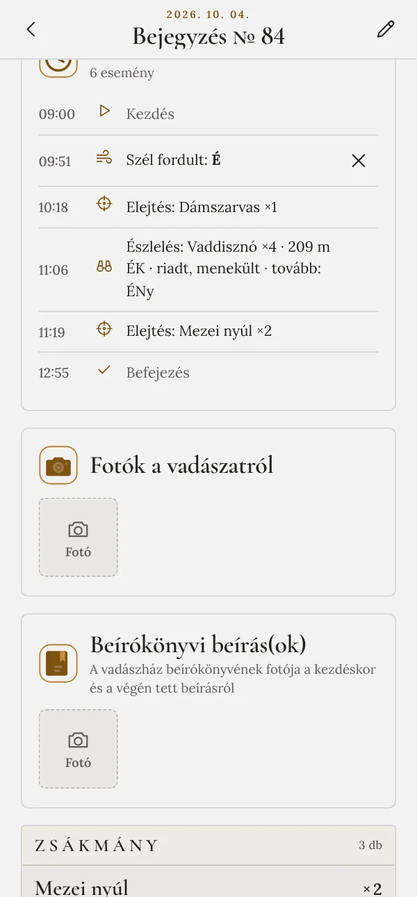 A vadászat idővonala időrendben