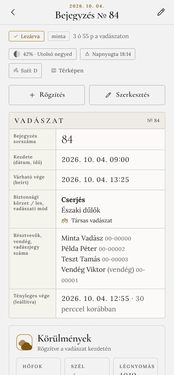 A vadászat körülményei: hőmérséklet, szél, légnyomás, felhőzet