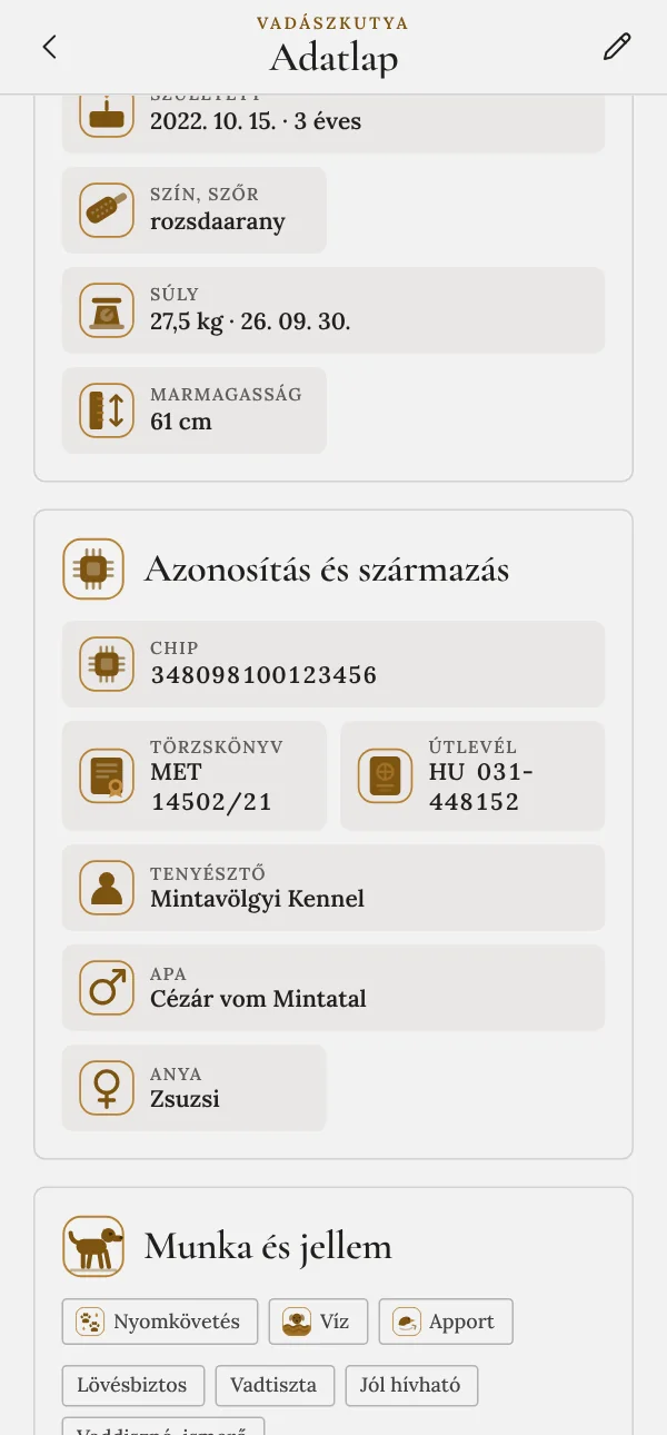A kutya azonosító adatai: chip, törzskönyv, útlevél