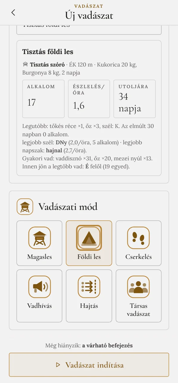Egy les előzményei: látogatások, észlelés óránként, legjobb szél