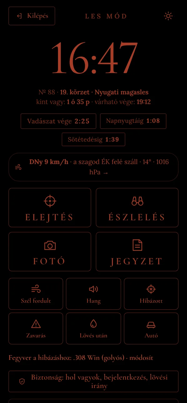 Les mód nagy órával és visszaszámlálással