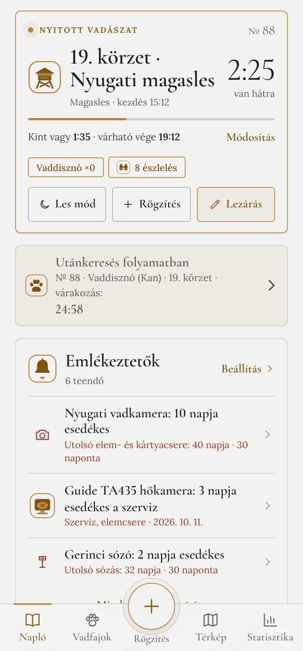 Nyitott vadászat kártya élő időzítővel