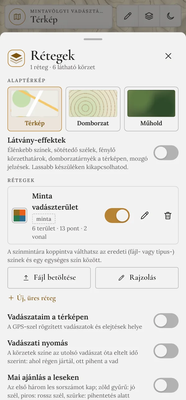 A térkép Rétegek lapja